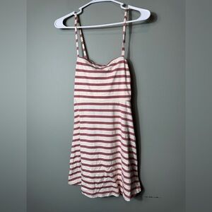 ASOS DESIGN mini strappy sundress with tie back in cream and rose‎ stripe Size 6